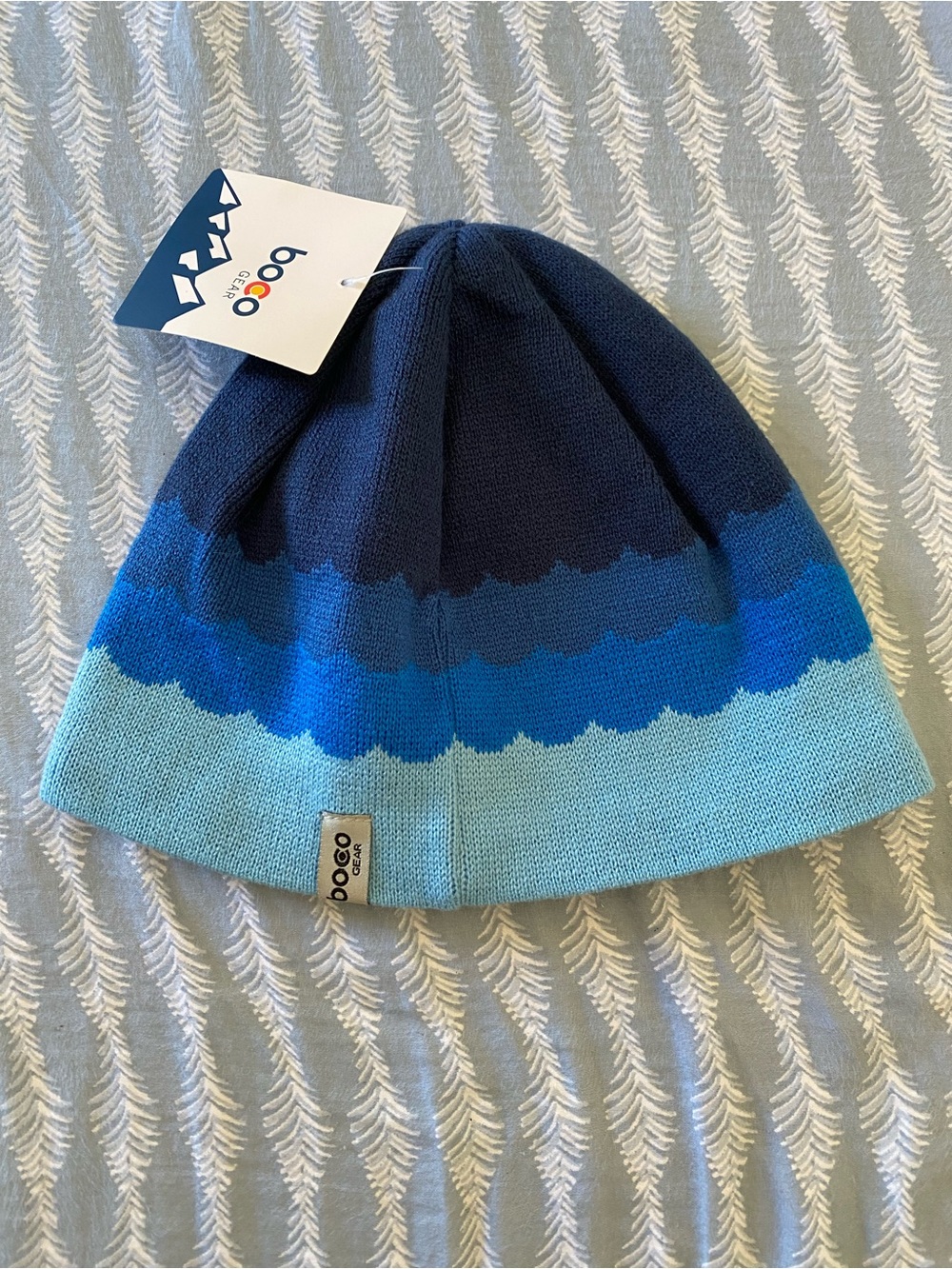 Boco Gear Performance Blue Gradient Wavy Stripe Knit Beanie • Glacier Cruise NWT